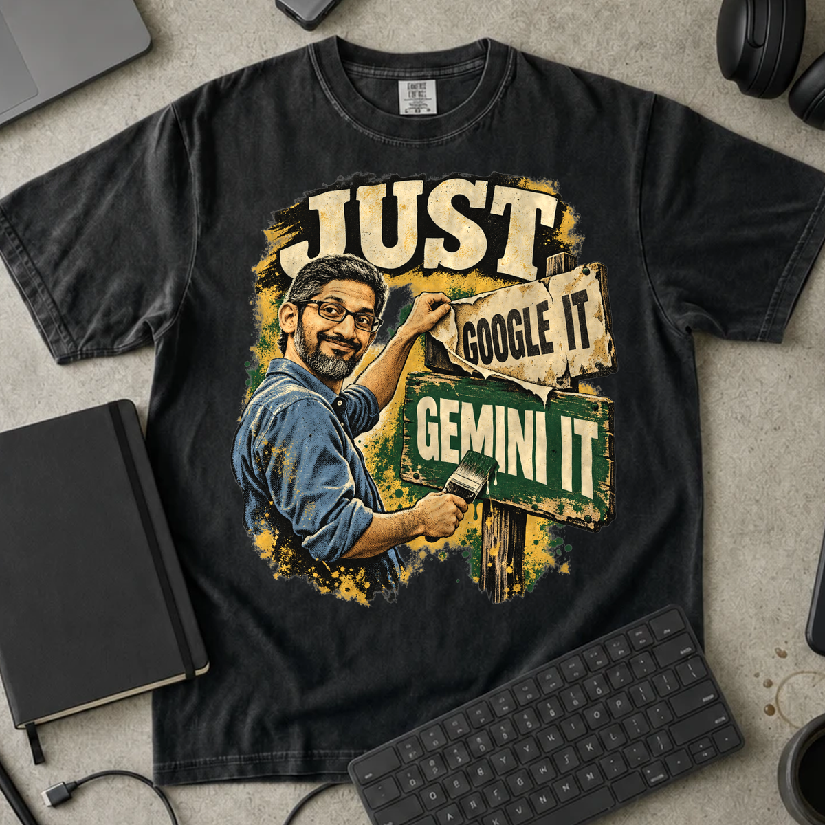 Just Gemini It Shirt — Black Comfort Colors 1717 flat lay