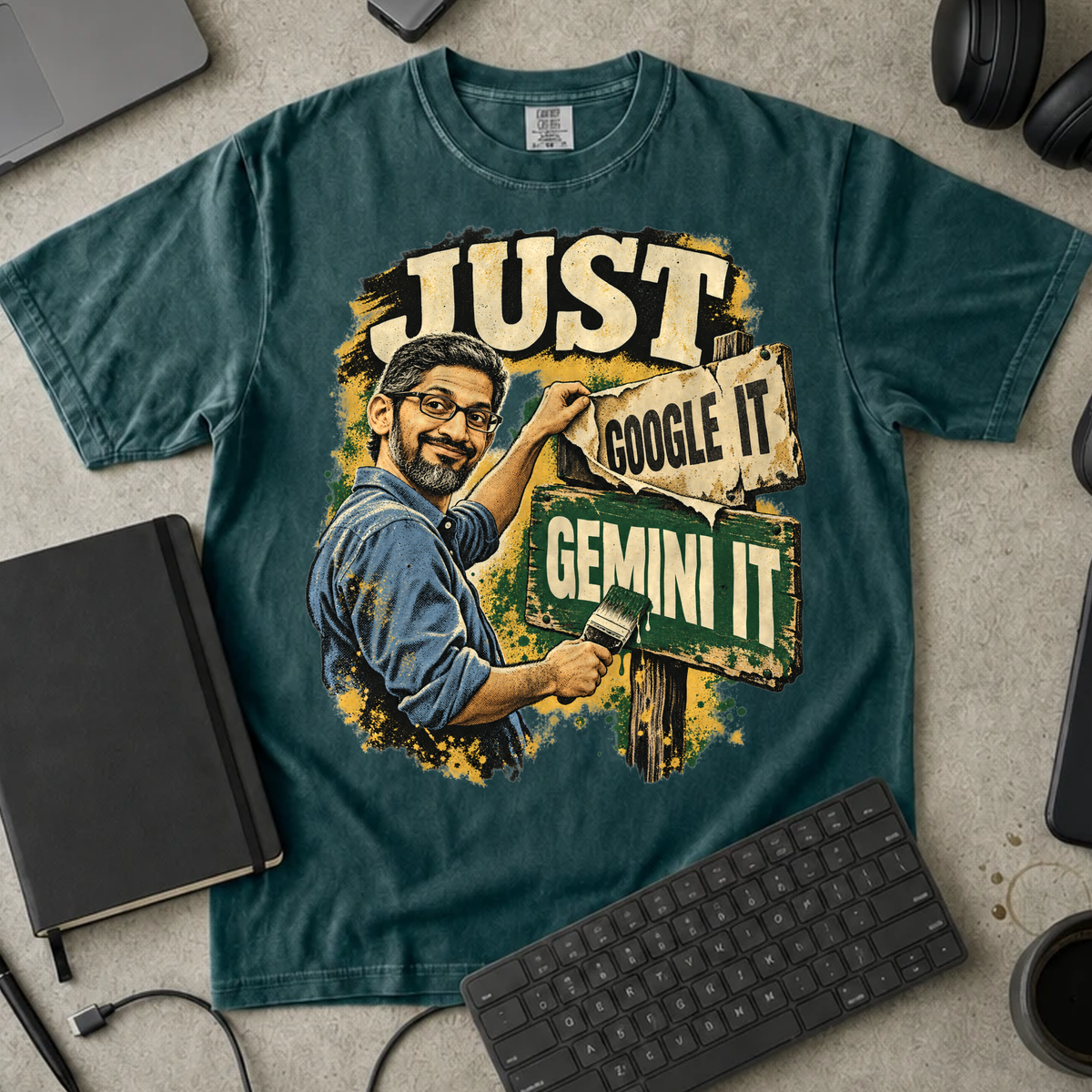 Just Gemini It Shirt — Blue Spruce Comfort Colors 1717 flat lay