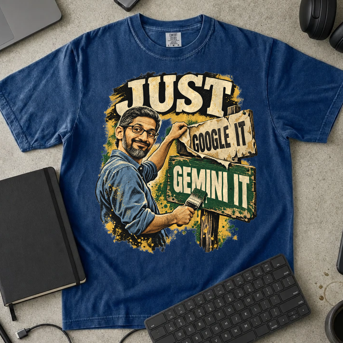 Just Gemini It Shirt — True Navy Comfort Colors 1717 flat lay