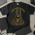 Keep Prod Haunted Shirt — Black Comfort Colors 1717 flat lay