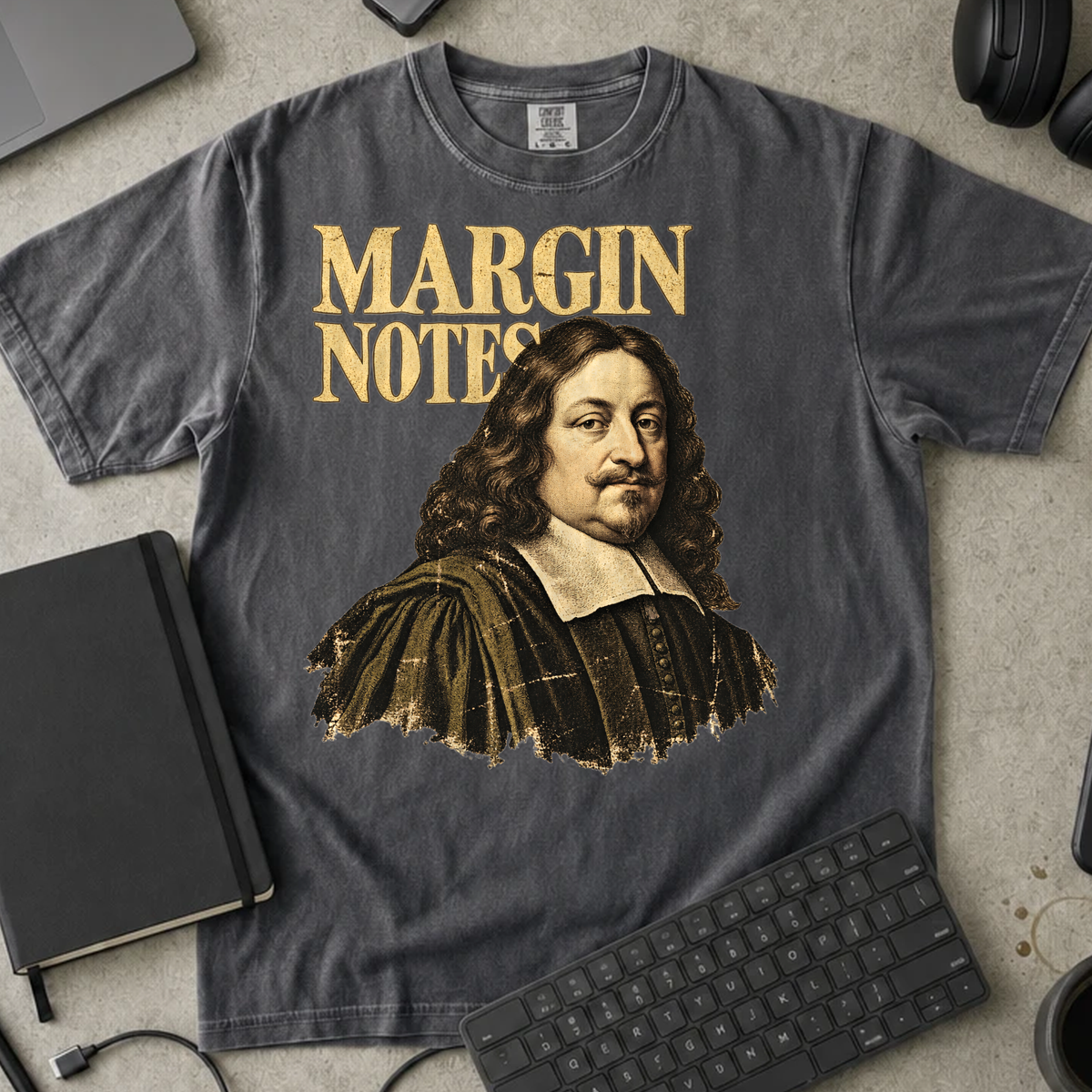 Margin Notes Shirt — Pepper Comfort Colors 1717 flat lay