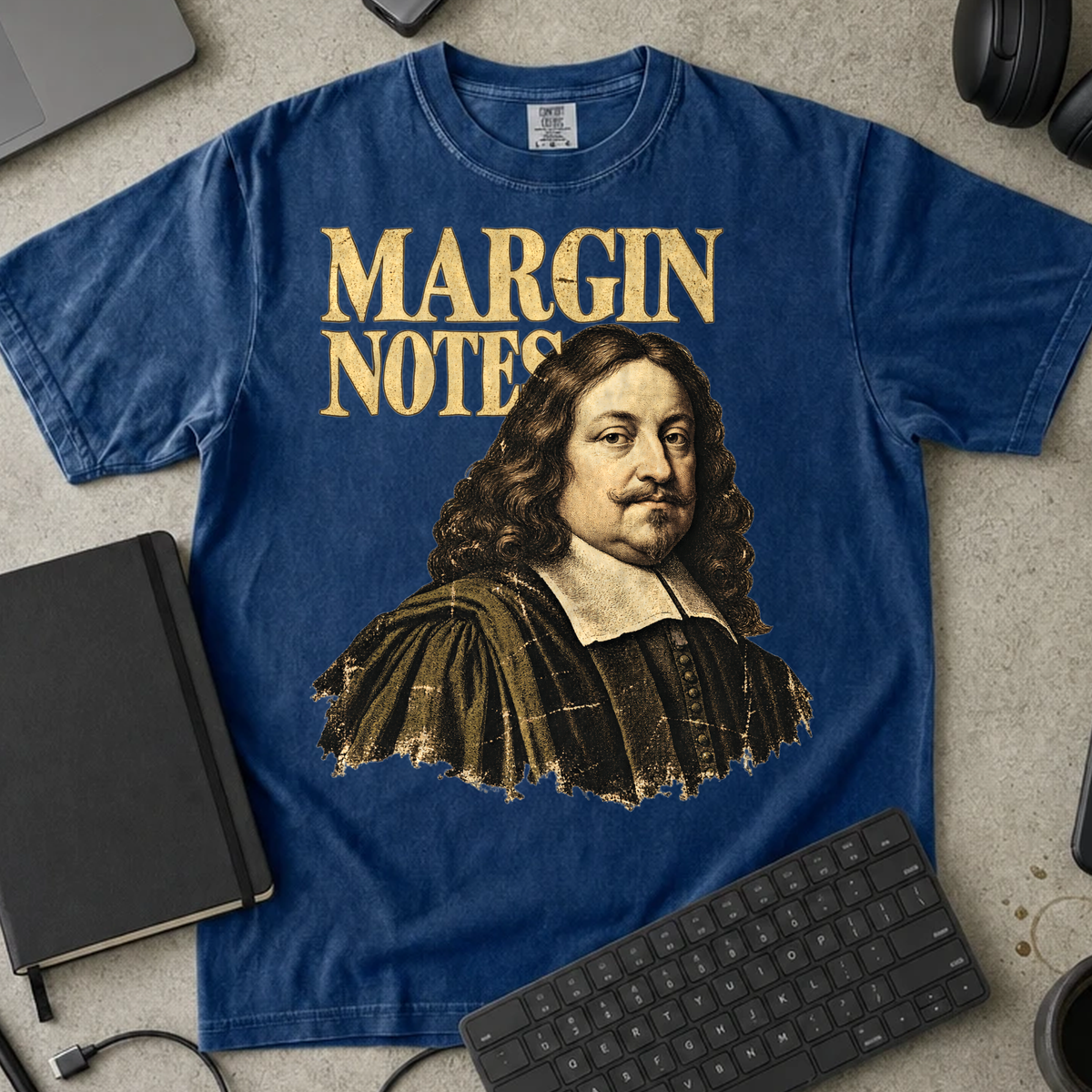 Margin Notes Shirt — True Navy Comfort Colors 1717 flat lay