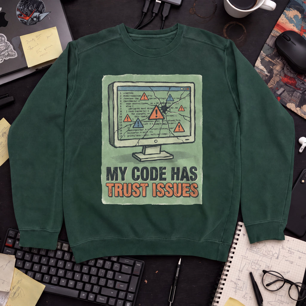 My Code Has Trust Issues Sweatshirt — Bottle Green