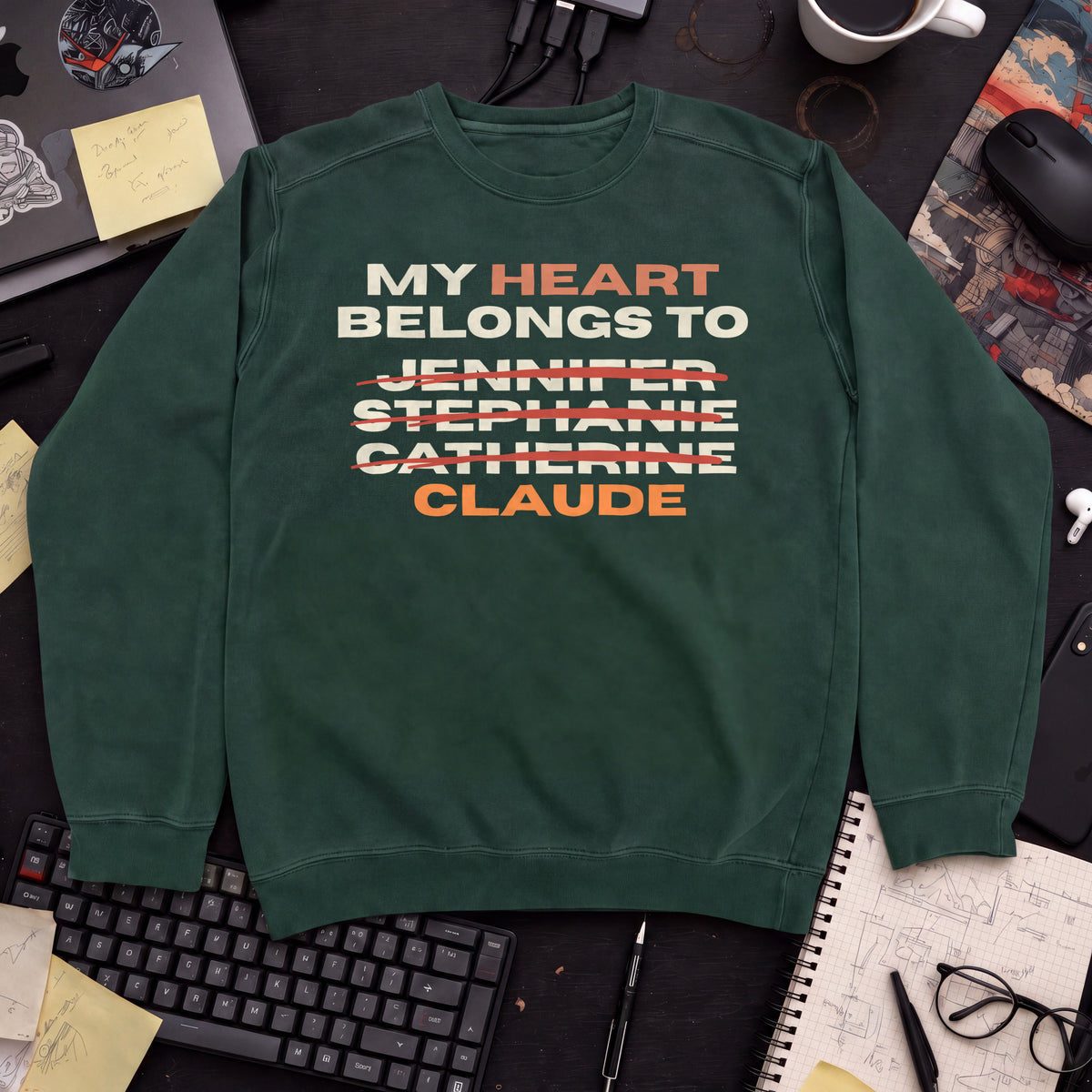 My Heart Belongs To Claude Sweatshirt — Bottle Green