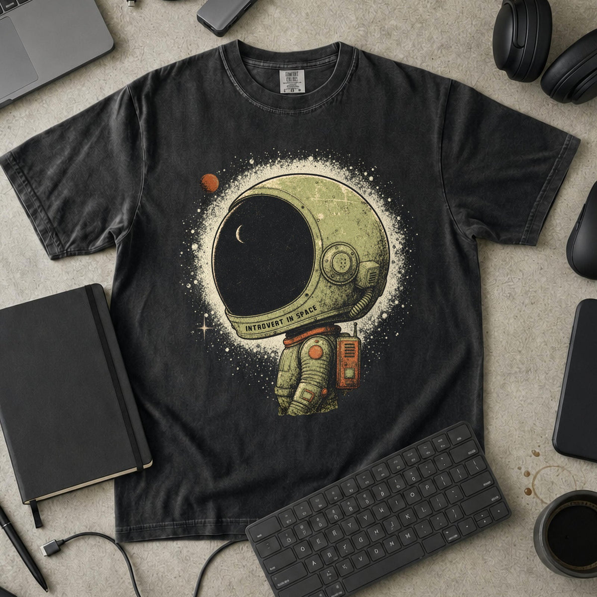 Introvert in Space Premium Shirt - Black mockup