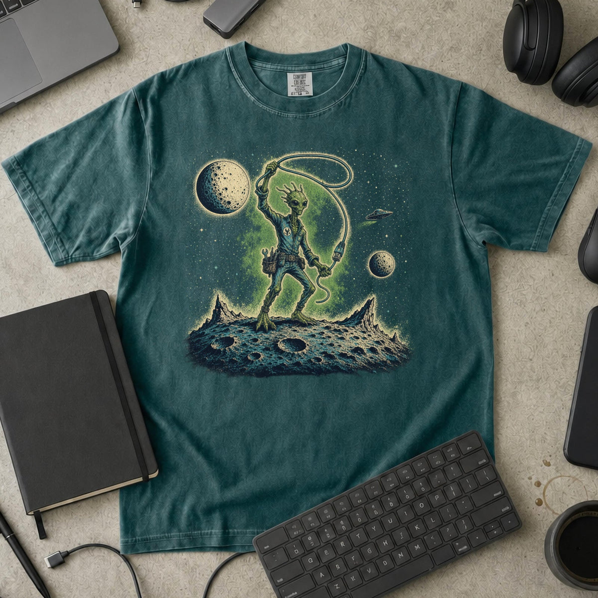 Moon Explorer Premium Shirt - Blue Spruce mockup