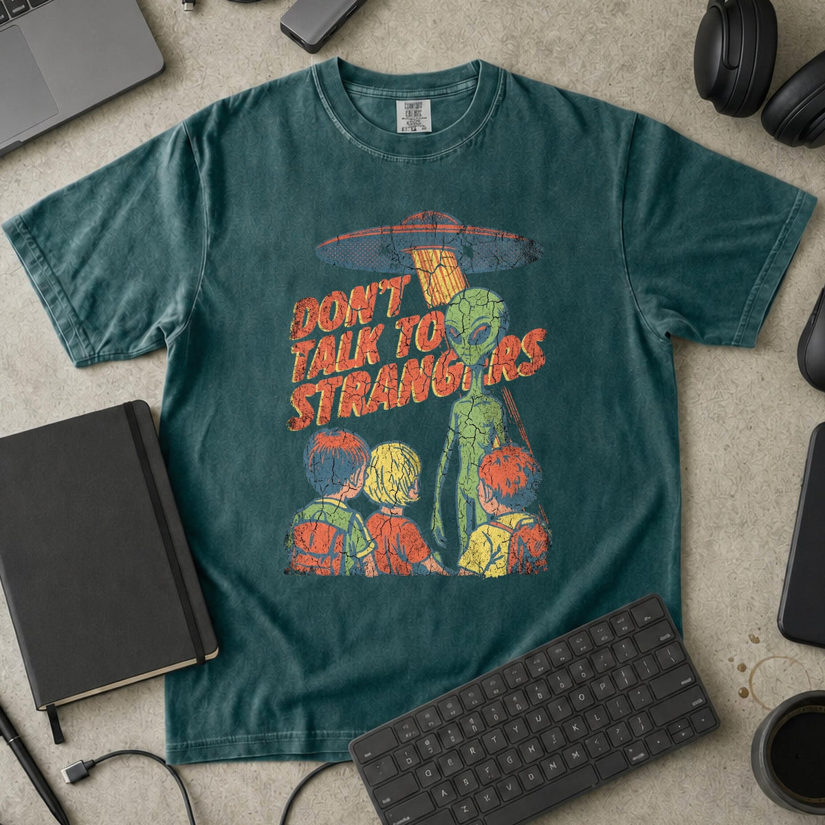 Don’t Talk to Strangers Premium Shirt - Blue Spruce mockup
