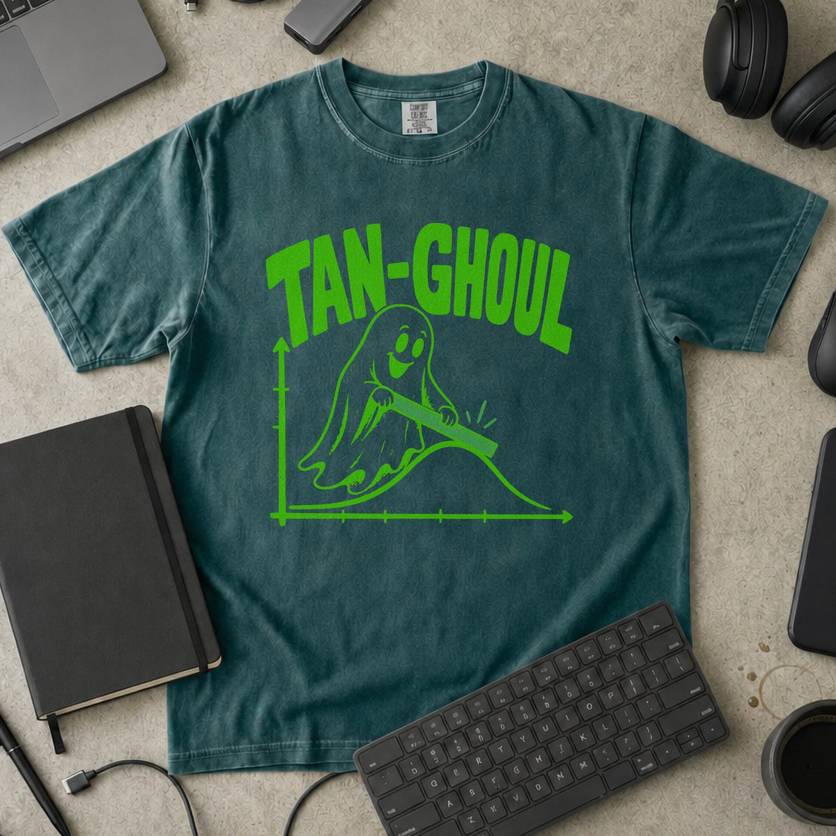 Tan-Ghoul Premium Shirt - Blue Spruce mockup