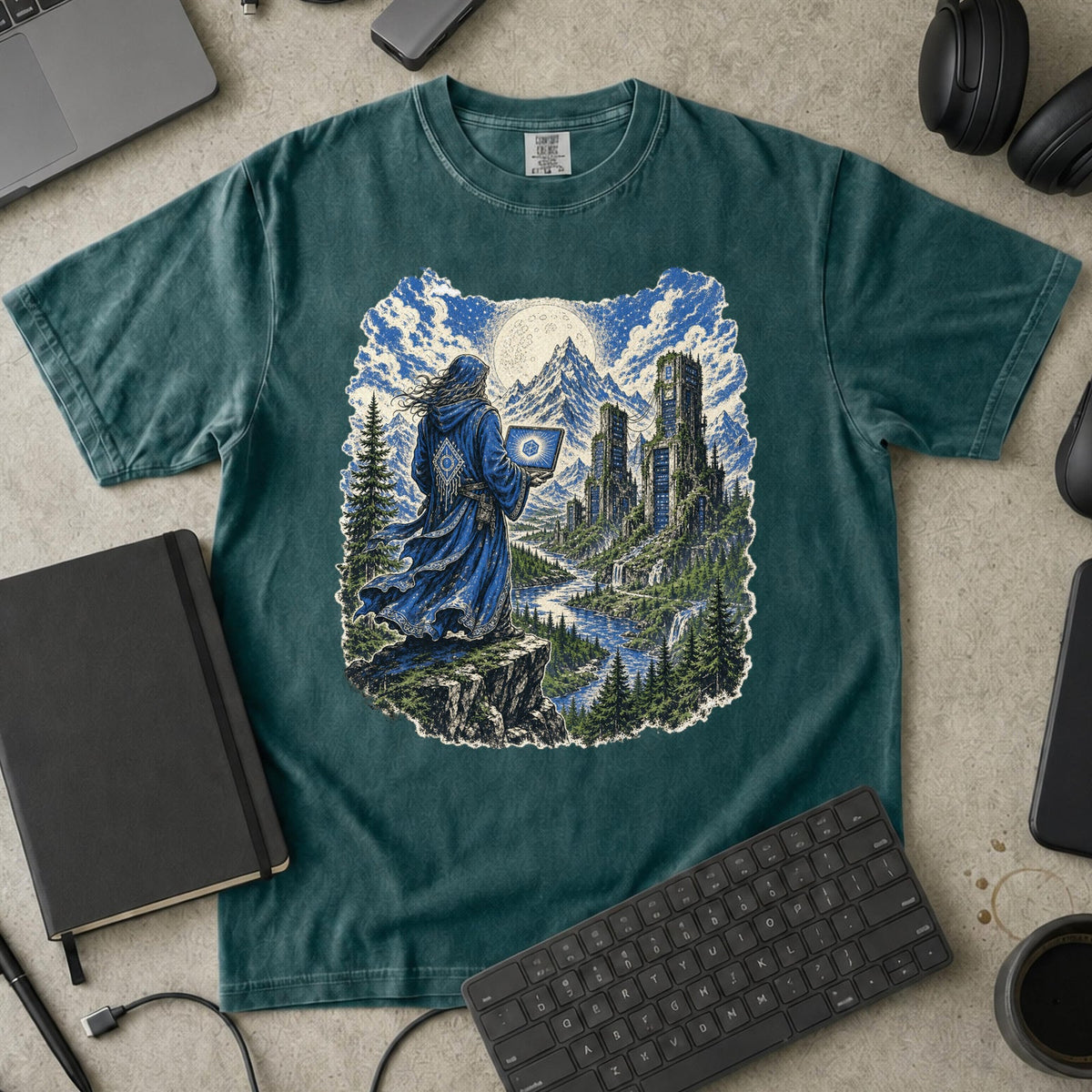 Wizard’s Terminal Premium Shirt - Blue Spruce mockup