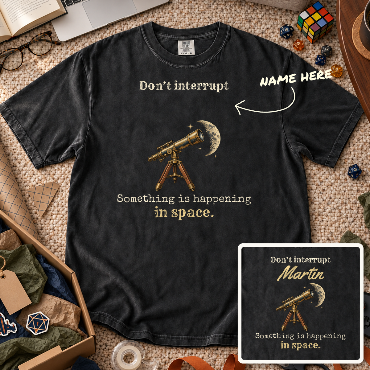 Something Is Happening in Space Custom Shirt — personalized Black Comfort Colors 1717