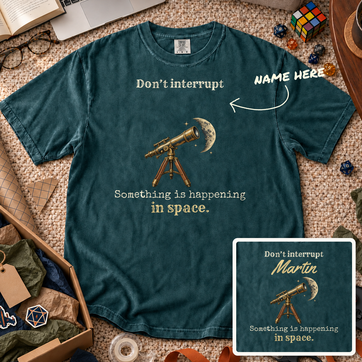 Something Is Happening in Space Custom Shirt — personalized Blue Spruce Comfort Colors 1717