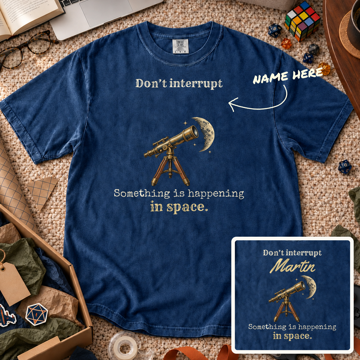 Something Is Happening in Space Custom Shirt — personalized True Navy Comfort Colors 1717