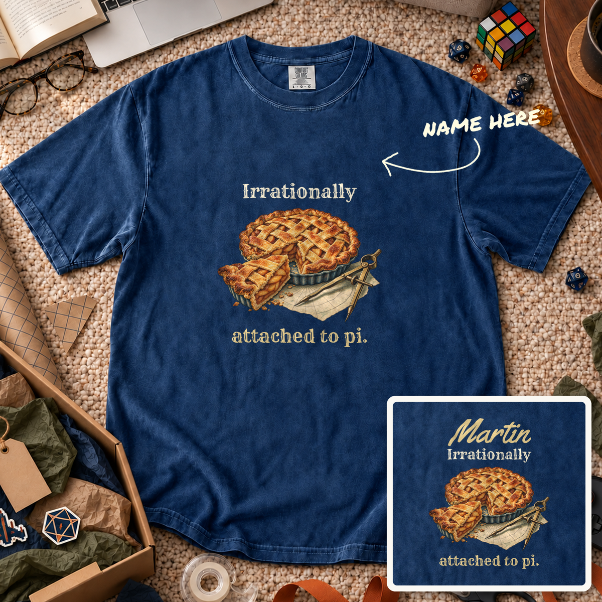 Irrationally Attached to Pi Custom Shirt — personalized True Navy Comfort Colors 1717