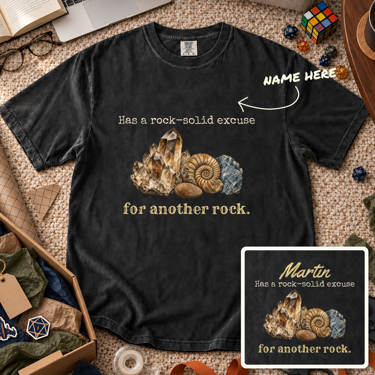 Rock-Solid Excuse Custom Shirt — personalized Black Comfort Colors 1717