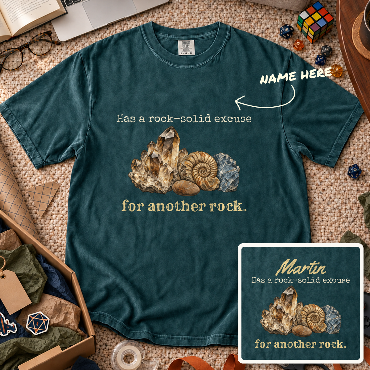 Rock-Solid Excuse Custom Shirt — personalized Blue Spruce Comfort Colors 1717
