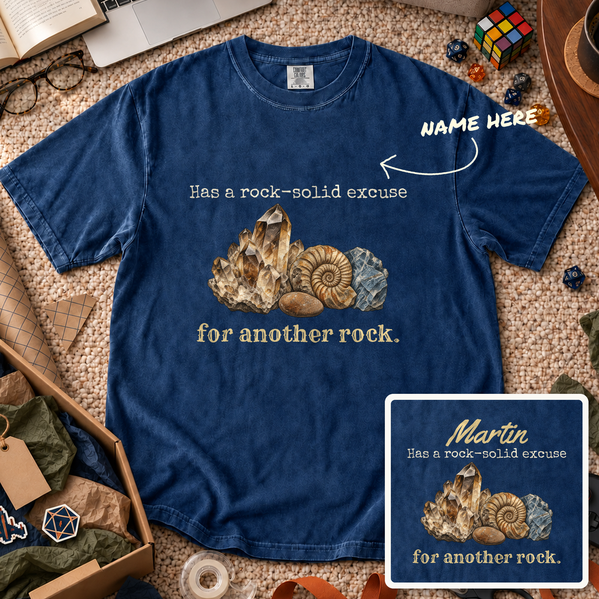 Rock-Solid Excuse Custom Shirt — personalized True Navy Comfort Colors 1717