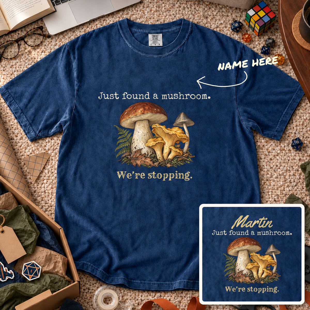 Found a Mushroom Custom Shirt — personalized True Navy Comfort Colors 1717