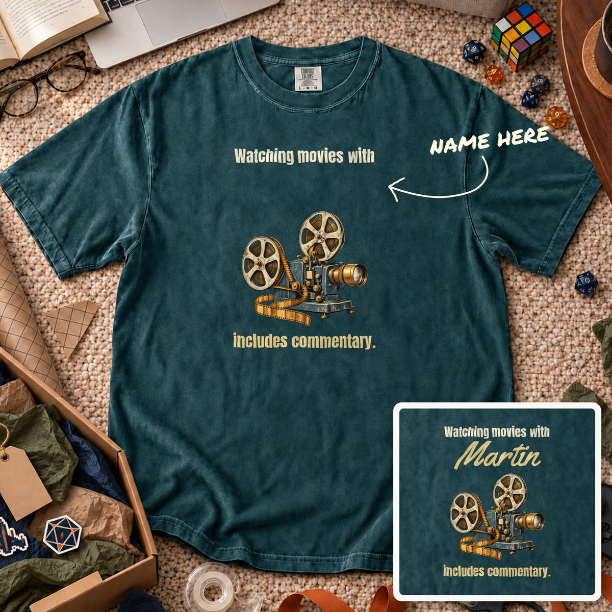 Movies With Commentary Custom Shirt — personalized Blue Spruce Comfort Colors 1717