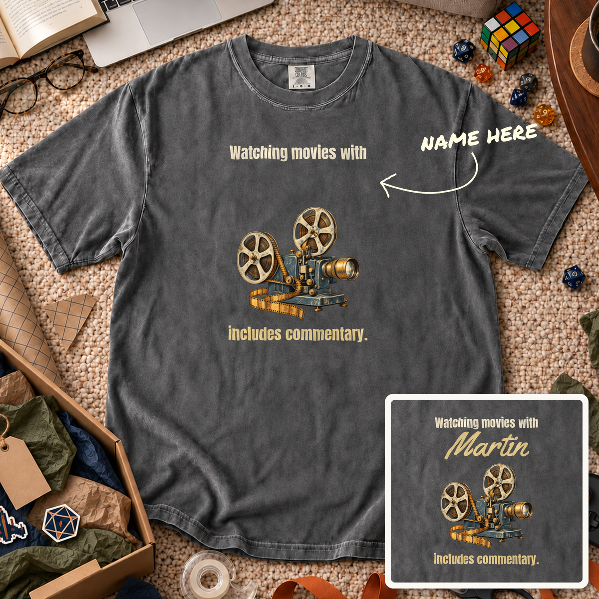 Movies With Commentary Custom Shirt — personalized Pepper Comfort Colors 1717