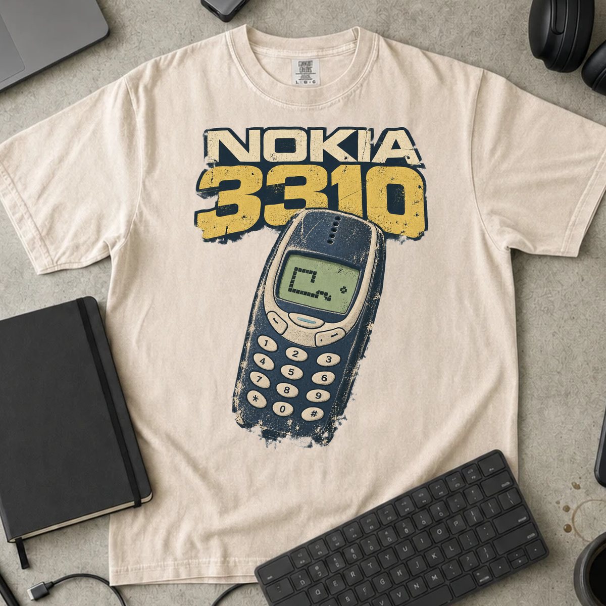Nokia 3310 Shirt — Ivory Comfort Colors 1717 flat lay