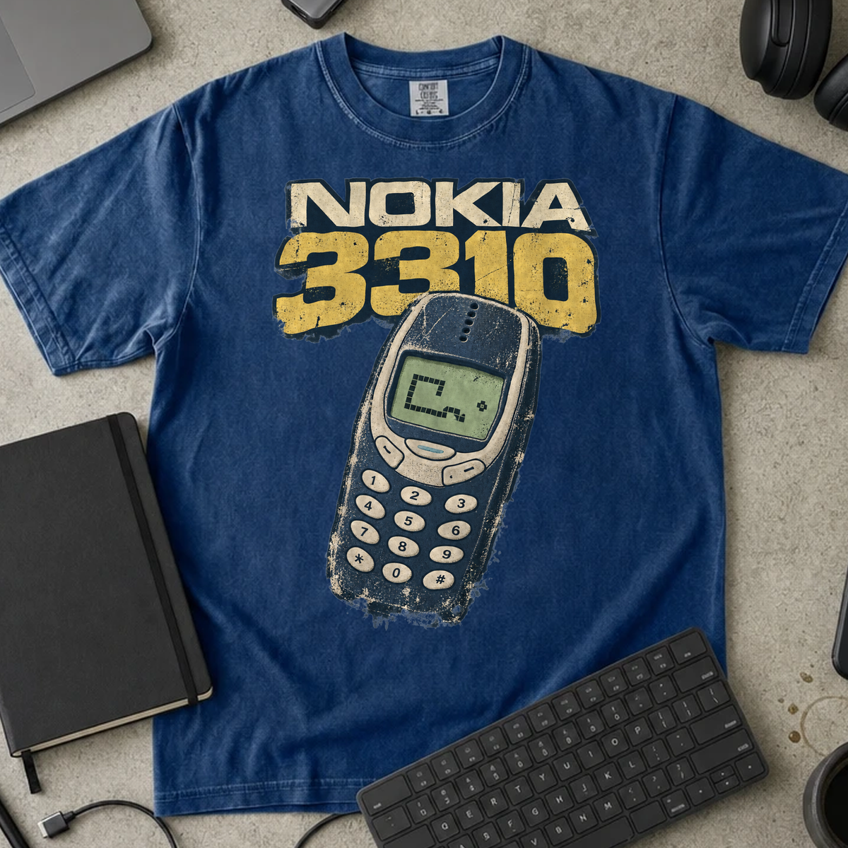 Nokia 3310 Shirt — True Navy Comfort Colors 1717 flat lay