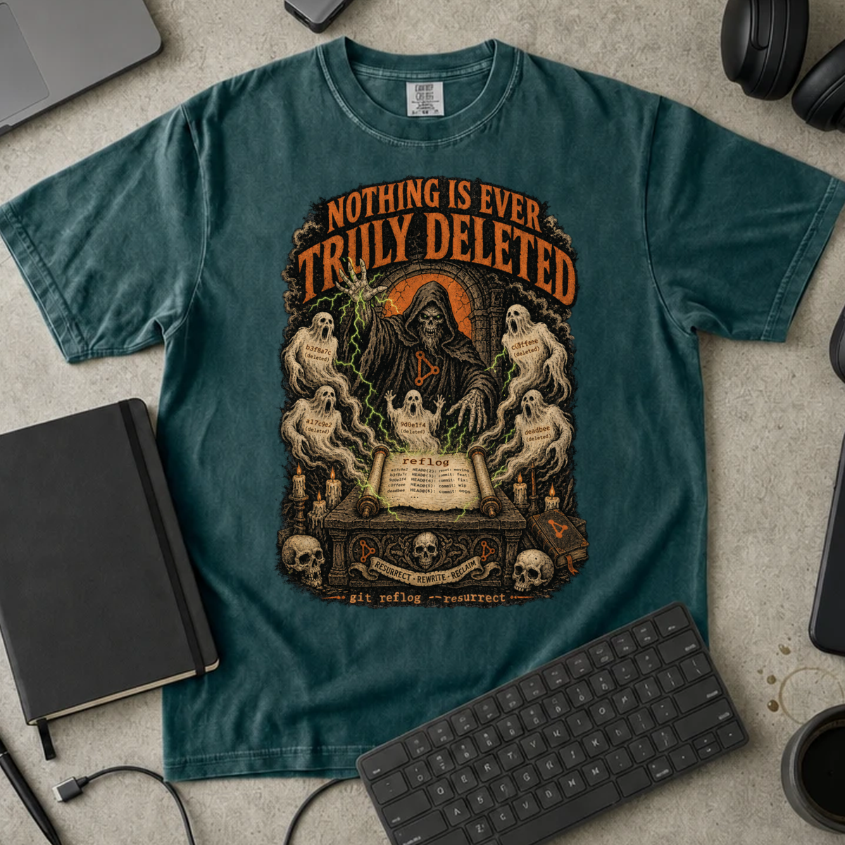 Nothing Is Ever Truly Deleted Shirt — Blue Spruce Comfort Colors 1717 flat lay