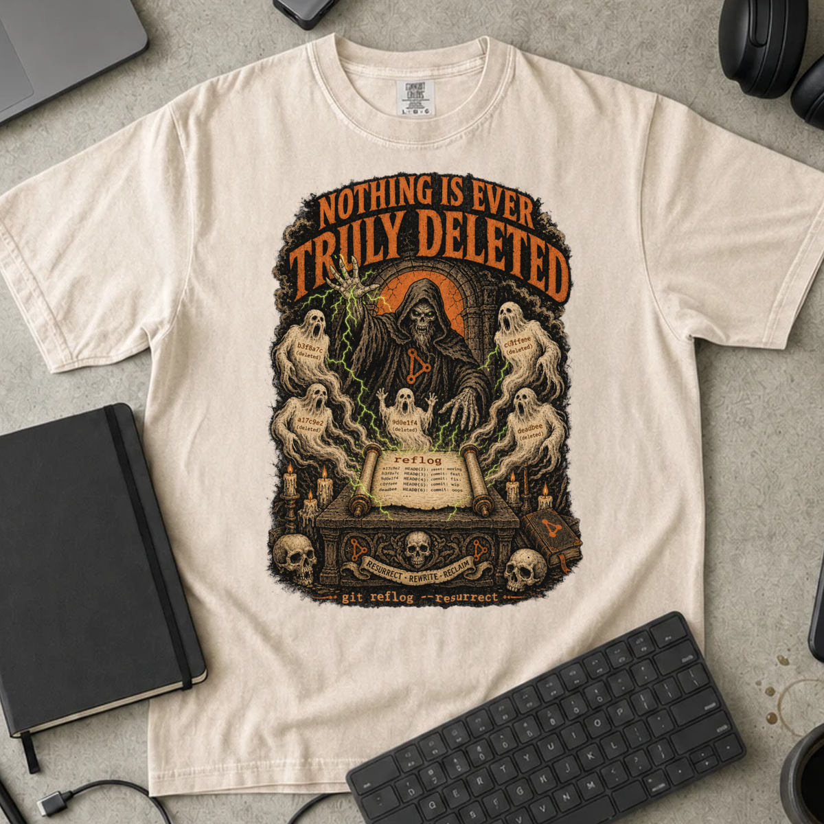 Nothing Is Ever Truly Deleted Shirt — Ivory Comfort Colors 1717 flat lay