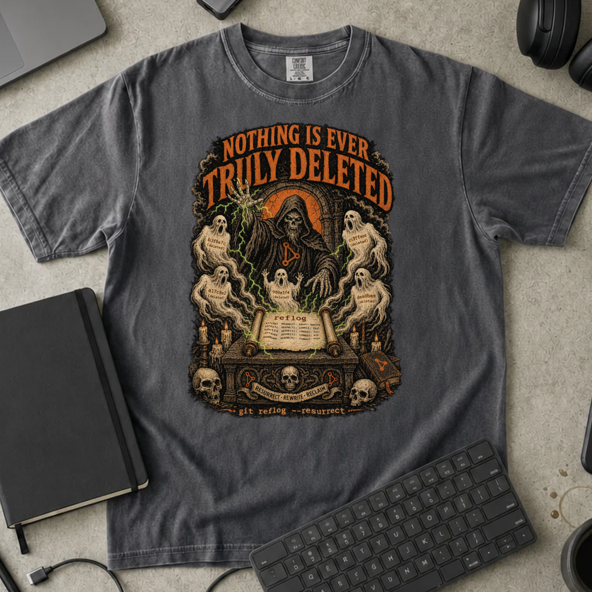 Nothing Is Ever Truly Deleted Shirt — Pepper Comfort Colors 1717 flat lay