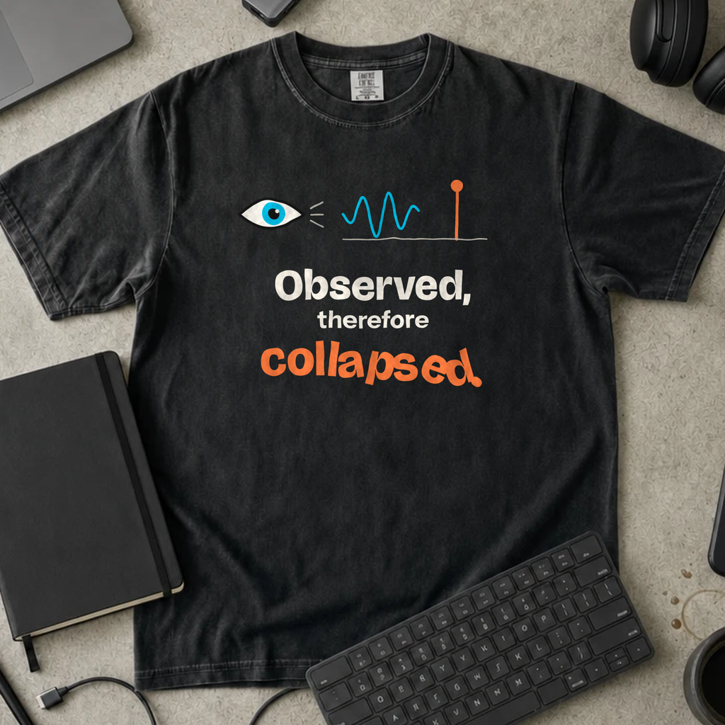Observed Therefore Collapsed Shirt — Black Comfort Colors 1717 flat lay