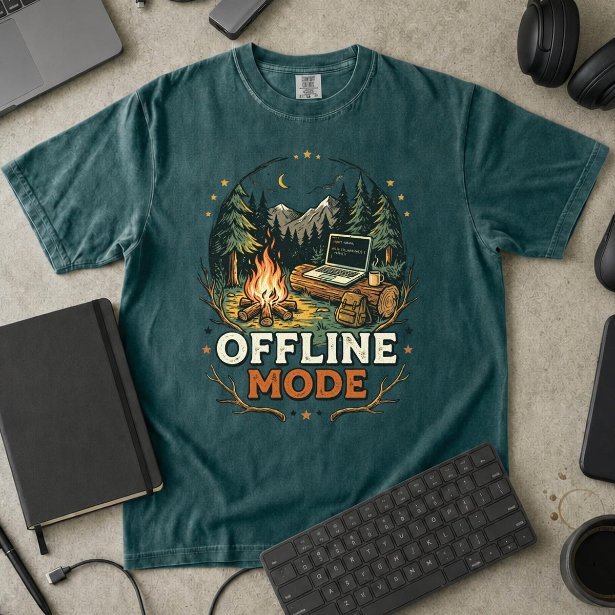 Offline Mode Campfire Premium Shirt — blue spruce Premium Shirt mock-up