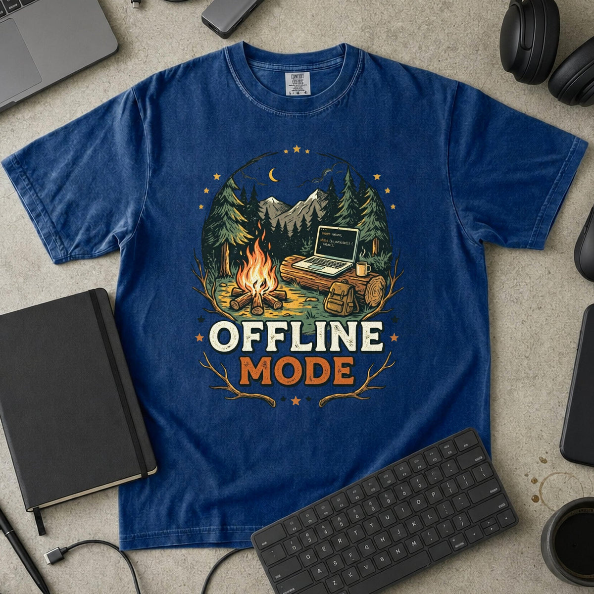 Offline Mode Campfire Premium Shirt — true navy Premium Shirt mock-up