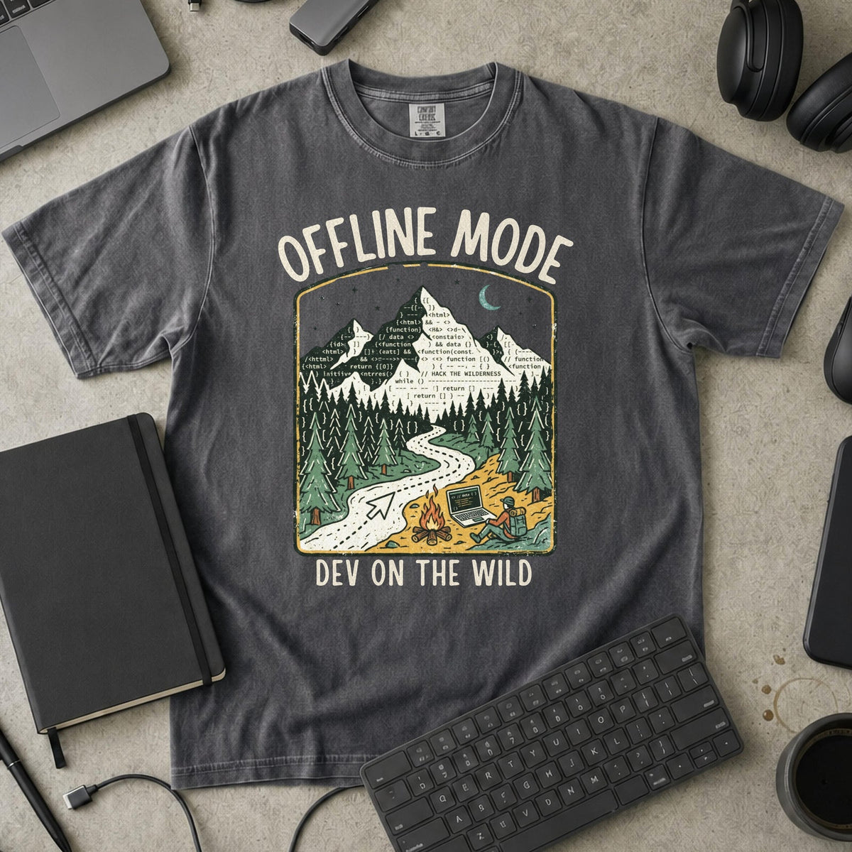 Offline Mode Dev On The Wild Premium Shirt — pepper Premium Shirt mock-up