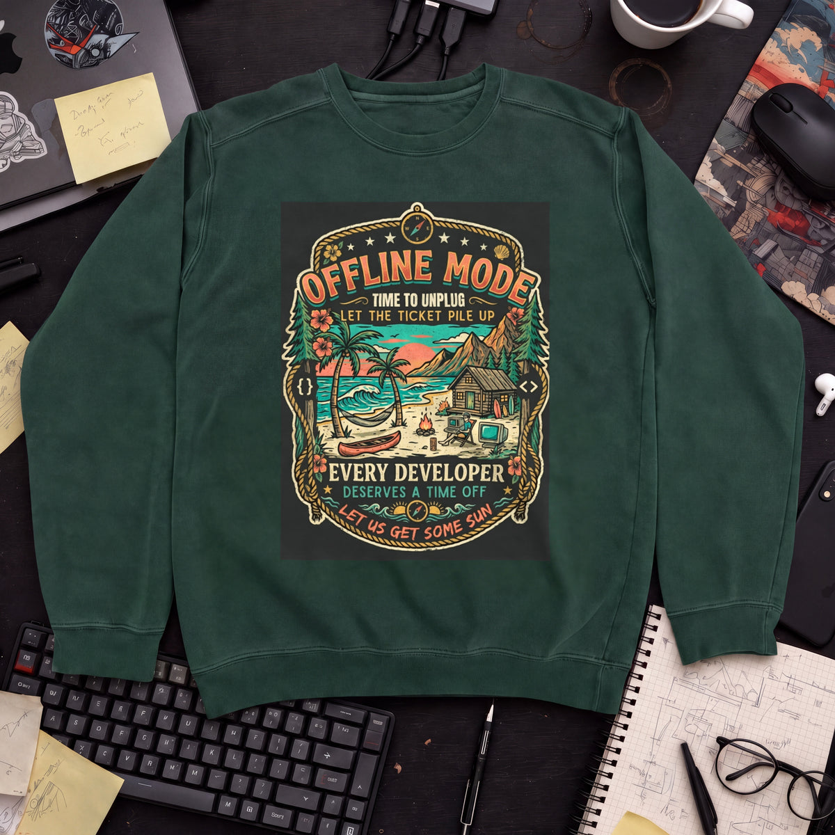 Offline Mode Unplug Sweatshirt — Bottle Green
