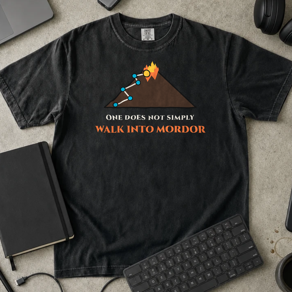 One Does Not Simply Walk Into Mordor Shirt — Black Comfort Colors 1717 flat lay
