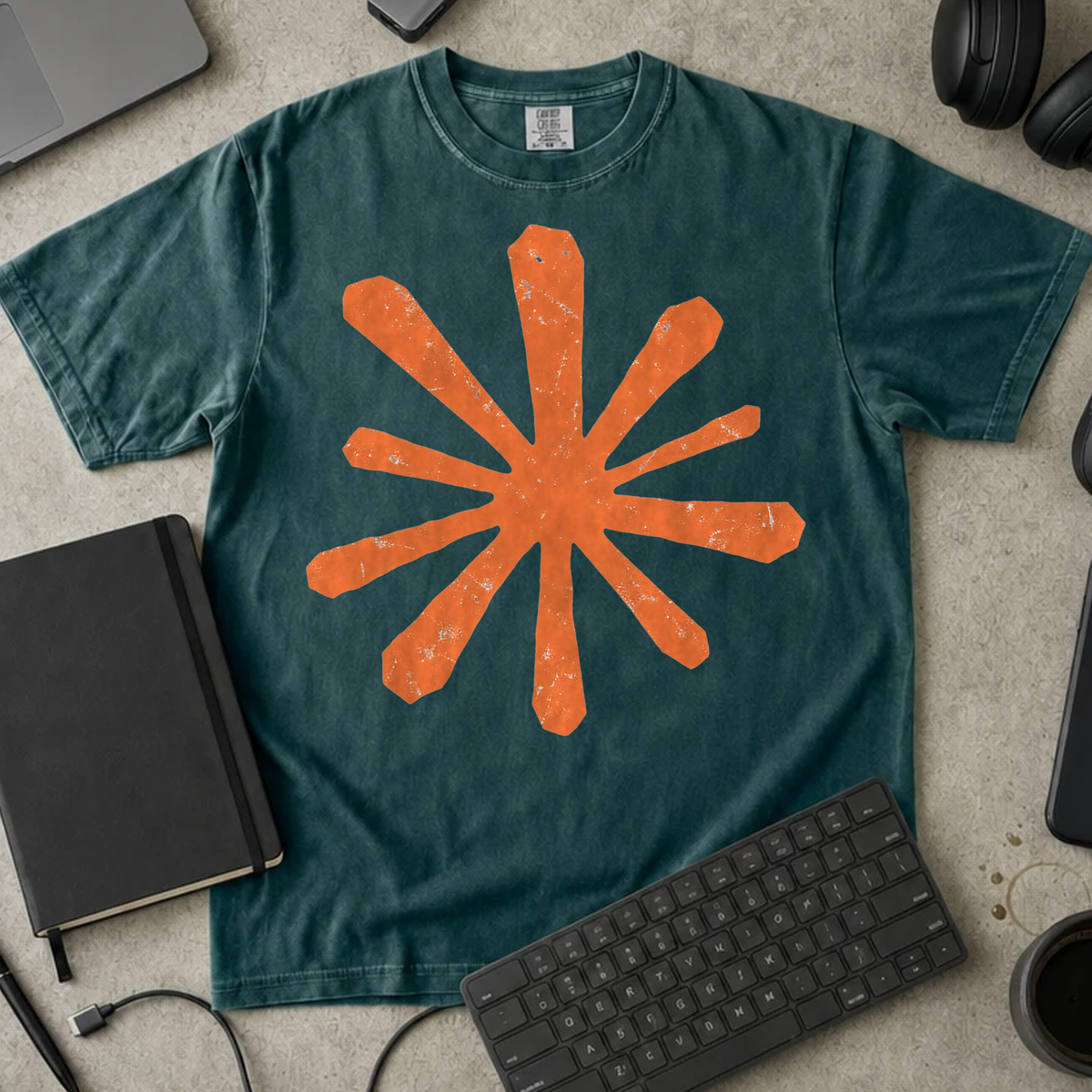 Orange Asterisk Shirt — Blue Spruce Comfort Colors 1717 flat lay