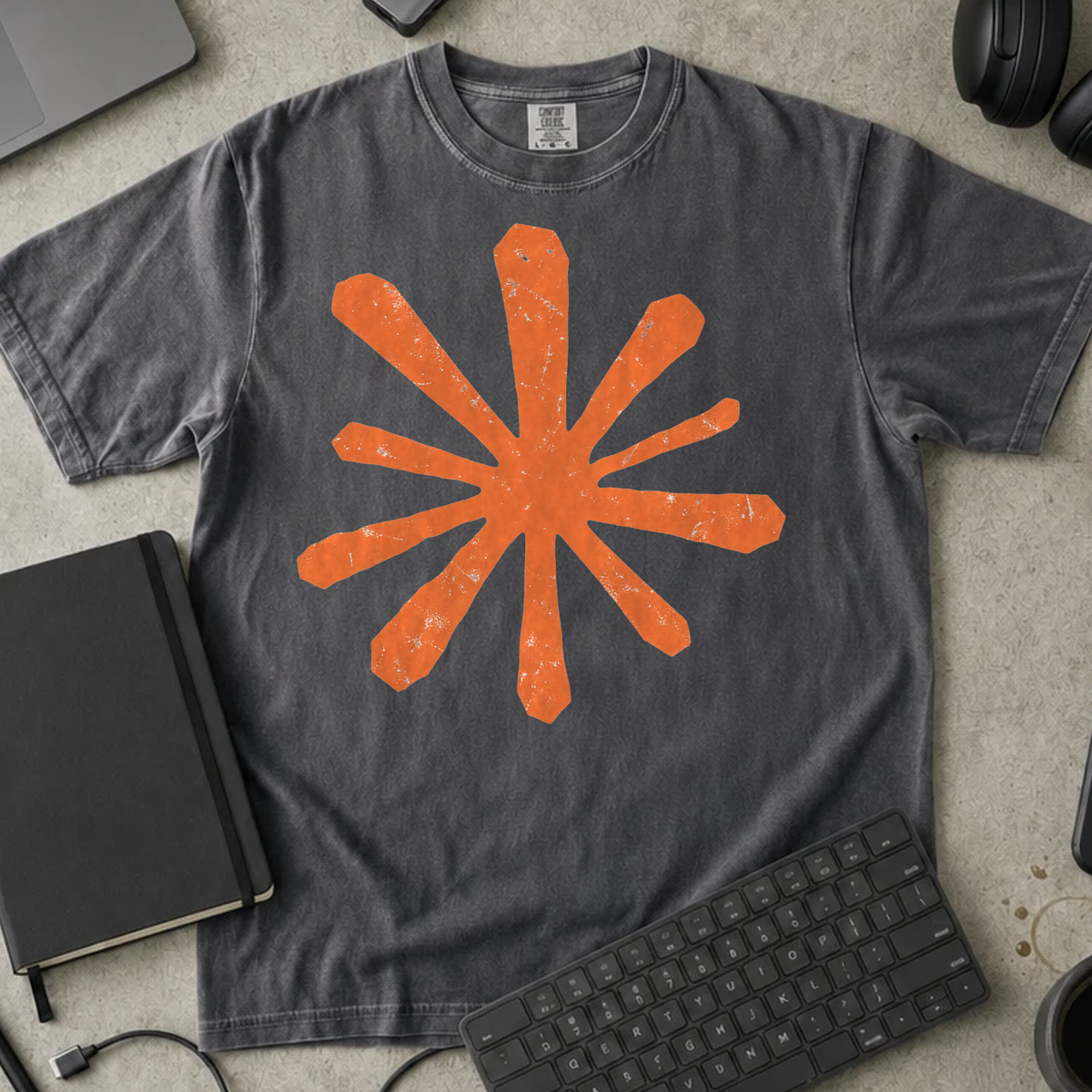 Orange Asterisk Shirt — Pepper Comfort Colors 1717 flat lay