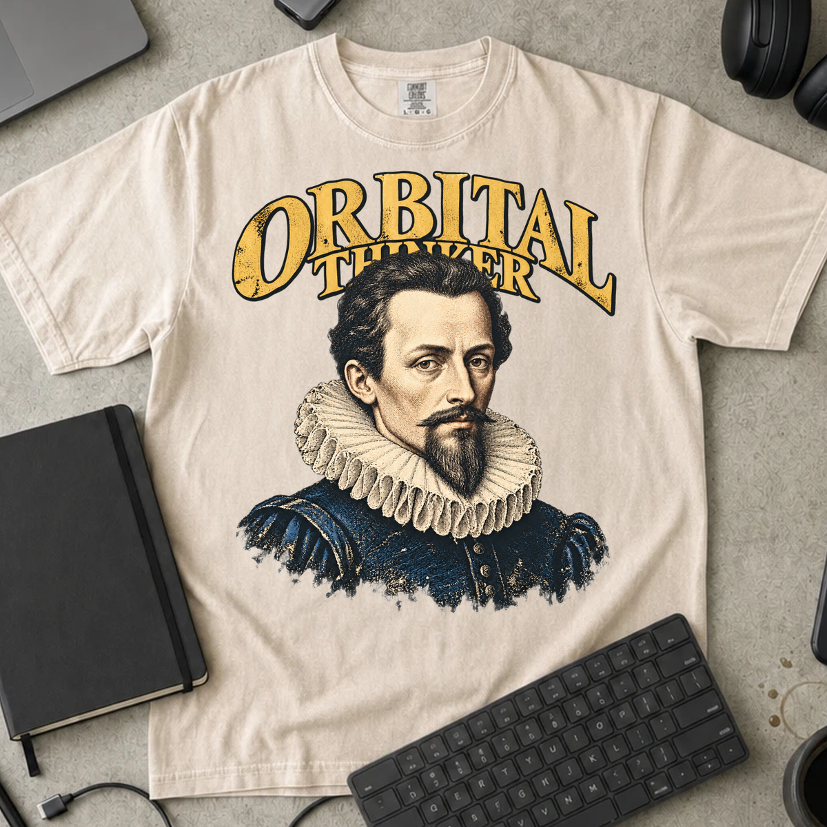Orbital Thinker Shirt — Ivory Comfort Colors 1717 flat lay