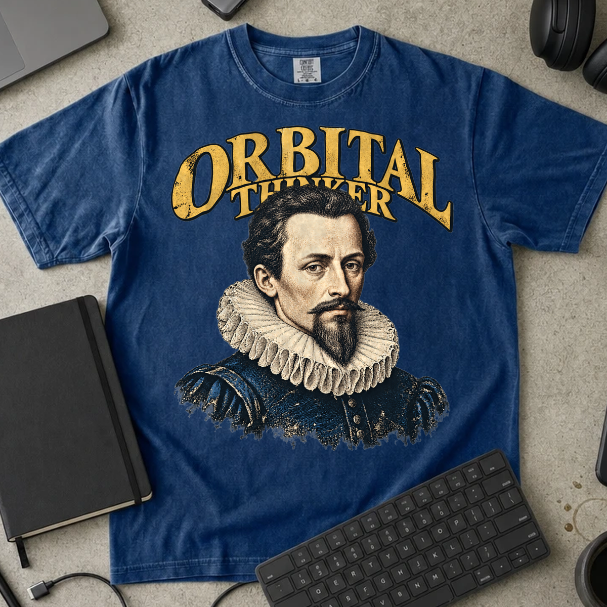 Orbital Thinker Shirt — True Navy Comfort Colors 1717 flat lay