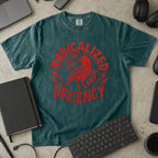 Radically Decent Premium Shirt - Blue Spruce Flatlay Mockup