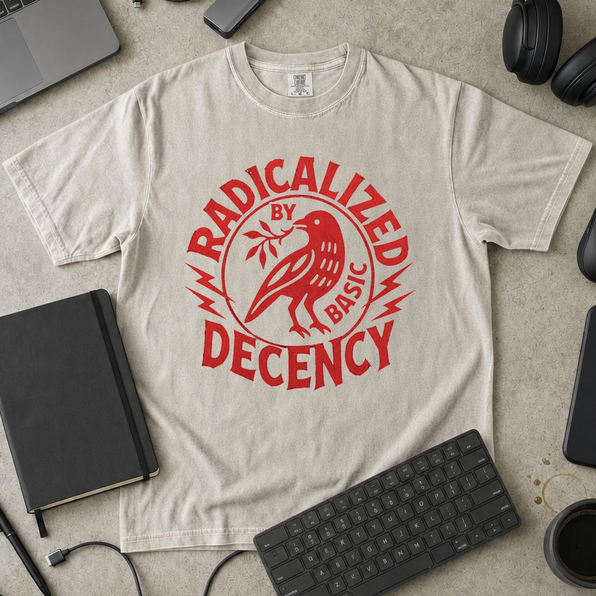 Radically Decent Premium Shirt - Ivory Flatlay Mockup