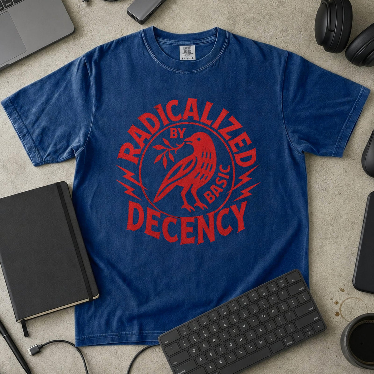 Radically Decent Premium Shirt - True Navy Flatlay Mockup