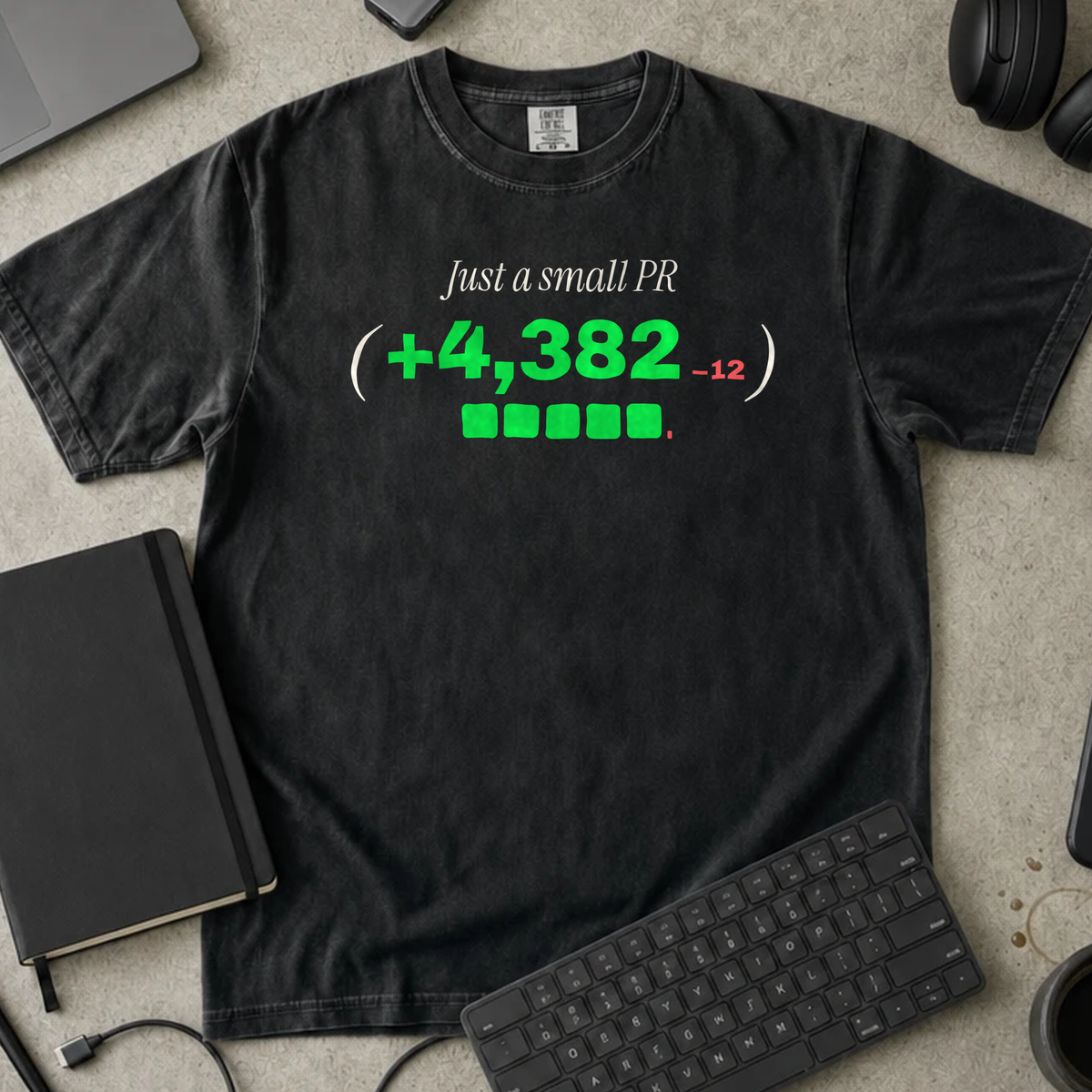Just a Small PR Shirt — Black Comfort Colors 1717 flat lay