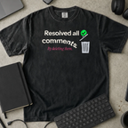 Resolved All Comments By Deleting Them Shirt — Black Comfort Colors 1717 flat lay