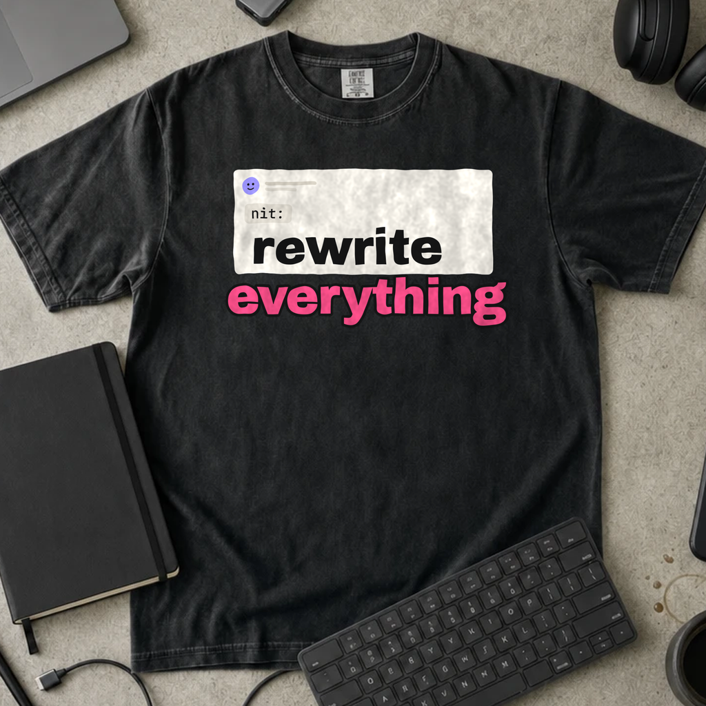 Nit Rewrite Everything Shirt — Black Comfort Colors 1717 flat lay