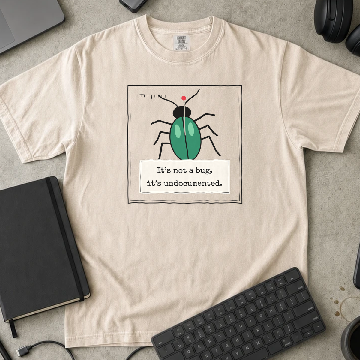 It's Not a Bug It's Undocumented Shirt — Ivory Comfort Colors 1717 flat lay