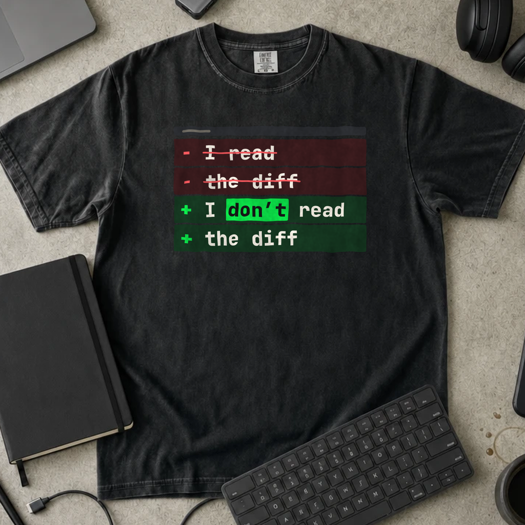 I Don't Read the Diff Shirt — Black Comfort Colors 1717 flat lay