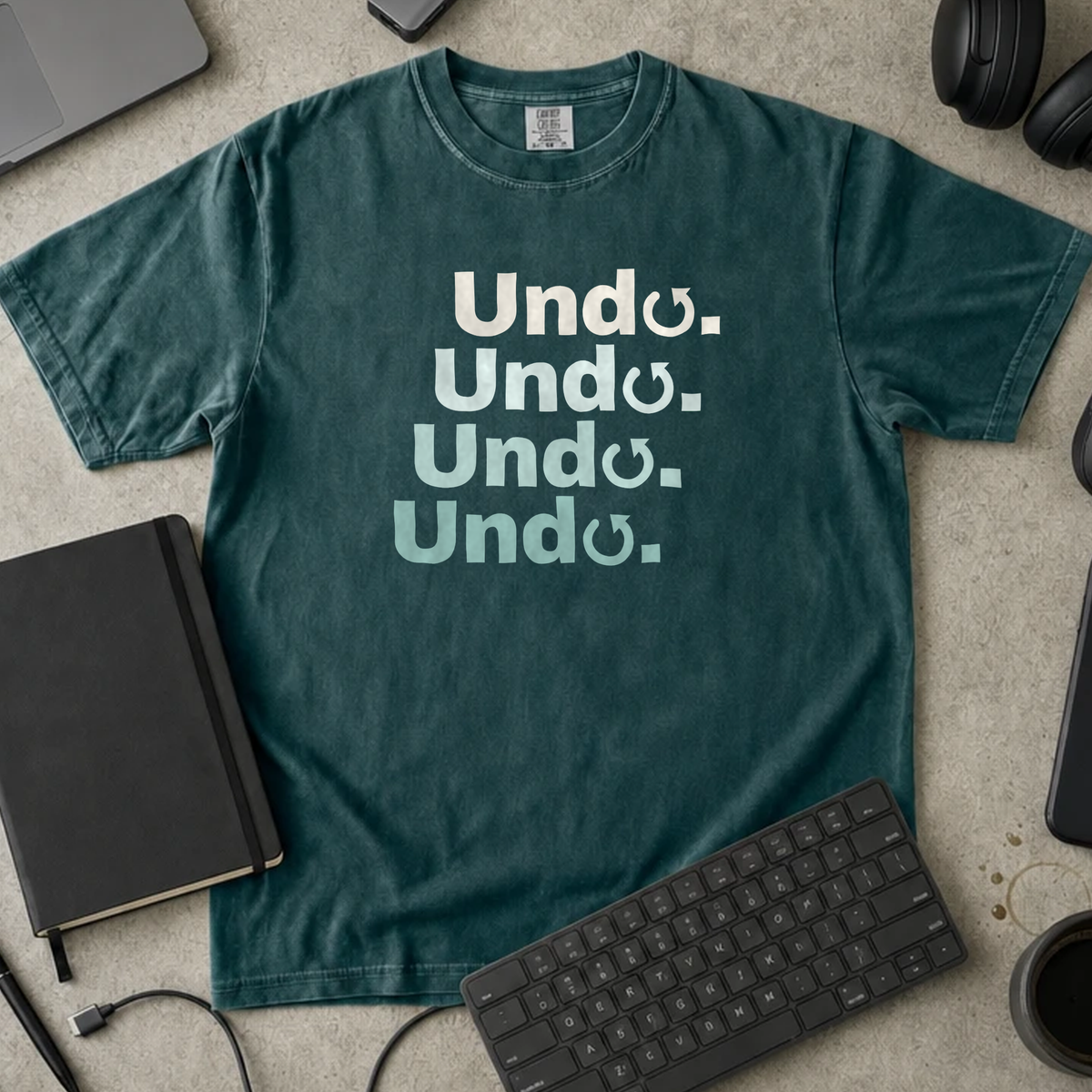 Undo Undo Undo Undo Shirt — Blue Spruce Comfort Colors 1717 flat lay