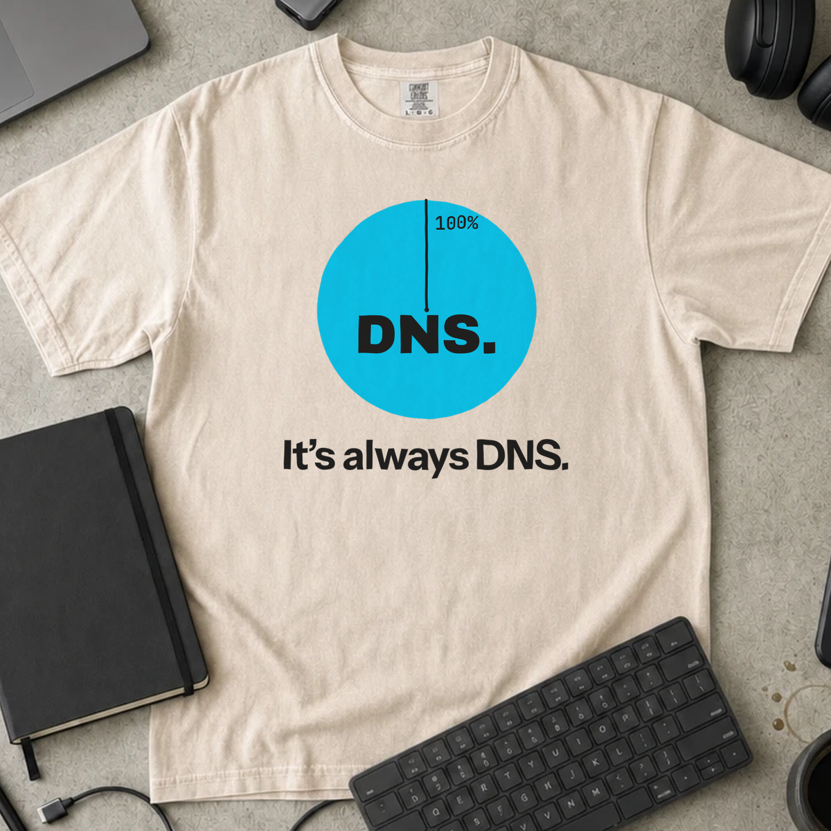 It's Always DNS Shirt — Ivory Comfort Colors 1717 flat lay