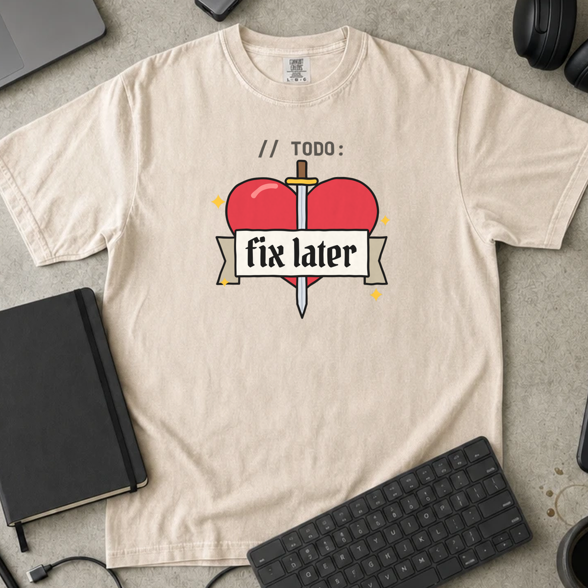 TODO Fix Later Shirt — Ivory Comfort Colors 1717 flat lay