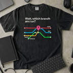 Which Branch Am I On Shirt — Black Comfort Colors 1717 flat lay